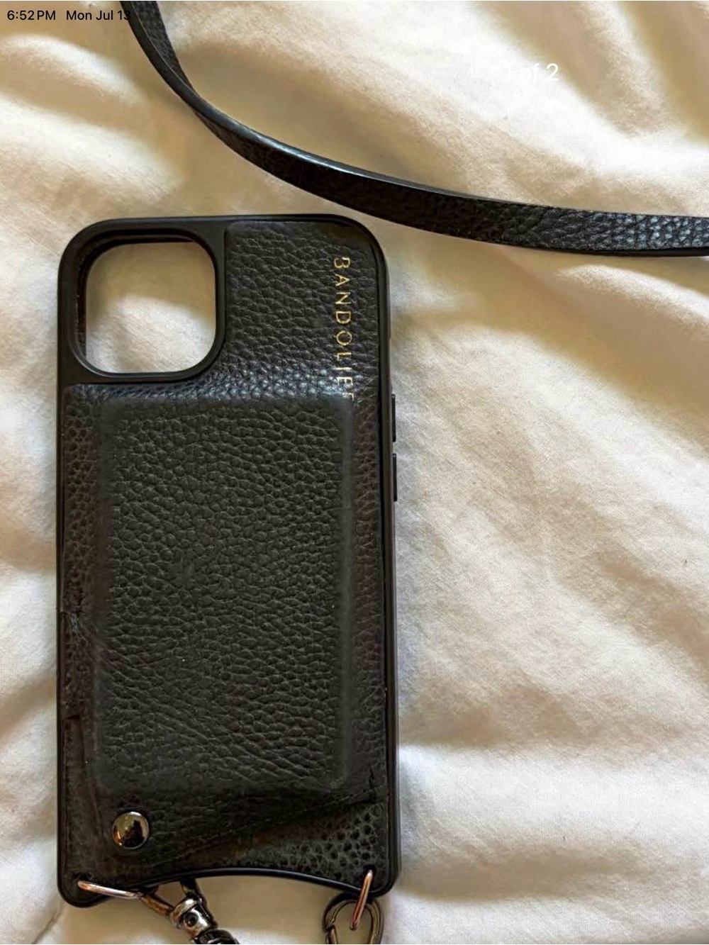 Bandolier iPhone 14 Black Pebbled Leather Crossbody Case with Card Slot